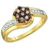 0.34 Carat (ctw) 10k Yellow Gold Champagne & White Diamond Ladies Engagement Flower Ring