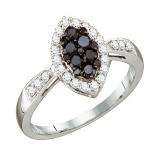 0.56 Carat (ctw) 10k White Gold Round Black & White Diamond Ladies Bridal Engagement Ring