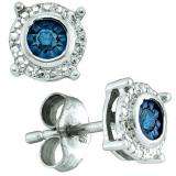 0.10 Carat (ctw) Sterling Silver Blue Diamond Ladies Stud Earrings