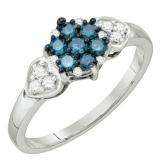 0.36 Carat (ctw) 10k White Gold Blue & White Diamond Ladies Cluster Flower Right Hand Ring