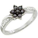 0.34 Carat (ctw) 10k White Gold Black & White Diamond Ladies Cluster Split Shank Bridal Engagement Ring