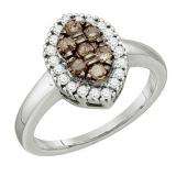 0.51 Carat (ctw) 10k White Gold Round Champagne & White Diamond Ladies Right Hand Ring