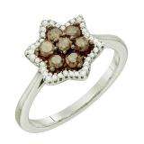 0.51 Carat (ctw) 10k White Gold Round Champagne & White Diamond Ladies Cluster Ring