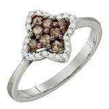 0.34 Carat (ctw) 10k White Gold White & Champagne Diamond Ladies Cocktail Right Hand Ring