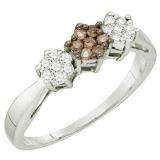 0.26 Carat (ctw) 10k White Gold White & Champagne Diamond Ladies Cluster Flower Ring