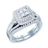 1.04 Carat (ctw) 14K White Gold Princess & Round Diamond Ladies BELLAGIO Invisible Bridal Engagement Ring Set 1 CT