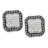 1.00 Carat (ctw) 10k White Gold Round Black & White Diamond Ladies Milgrain Fine Earrings
