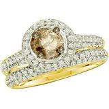 1.23 Carat (ctw) 14k Yellow Gold Round Champagne & White Diamond Ladies Bridal Engagement Ring Set (Size-8)