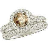 1.23 Carat (ctw) 14k White Gold Round Champagne & White Diamond Ladies Halo Style Engagement Ring Bridal Set ( Size-5 )