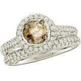 1.23 Carat (ctw) 14k White Gold Round Champagne & White Diamond Ladies Halo Style Engagement Ring Bridal Set ( Size-6 )