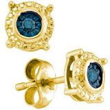 0.10 Carat (ctw) 18k Yellow Gold Plated Sterling Silver Blue Diamond Ladies Stud Earrings