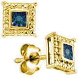 0.05 Carat (ctw) 18k Yellow Gold Plated Sterling Silver Blue Diamond Ladies Stud Earrings