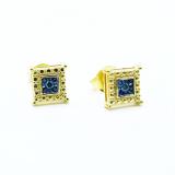 0.05 Carat (ctw) 18k Yellow Gold Plated Sterling Silver Blue Diamond Ladies Stud Earrings