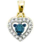 0.21 Carat (ctw) 10k Yellow Gold Blue & White Diamond Ladies Heart Pendant