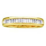 0.25 Carat (ctw) 10K Yellow Gold Baguette Cut White Diamond Ladies Anniversary Wedding Band Stackable Ring 1/4 CT