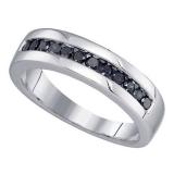 0.50 Carat (ctw) Sterling Silver Round Black Diamond Men's Channel Set Anniversary Wedding Band 1/2 CT