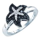0.22 Carat (ctw) 10K White Gold Round Black & White Diamond Ladies Cluster Fashion Right Hand Ring 1/4 CT