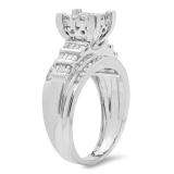0.90 Carat (ctw) 10K White Gold Princess Round & Baguettes Cut Diamond Ladies Bridal Engagement Ring