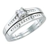 0.30 Carat (ctw) 10k White Gold Princess Invisible round channel set Diamond Ladies Bridal Engagement Ring Set