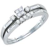 0.29 Carat (ctw) 10k White Gold Princess Invisible Round & Channel set Baguette Invisible Diamond Ladies Bridal Ring Set Engagement Set