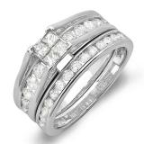 0.50 Carat (ctw) 10K White Gold Princess & Round Diamonds Ladies Bridal Engagement Ring Matching Wedding Band Set 1/2 CT