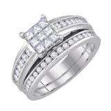 1.00 Carat (ctw) 14K White Gold Princess & Round Cut Diamond Ladies Bridal Invisible Engagement Ring With Matching Band Set 1 CT