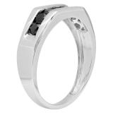 1.01 Carat (ctw) 10K White Gold Real Round Cut Black Diamond Men's Channel Set 7 Stone Anniversary Wedding Band 1 CT