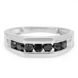 1.01 Carat (ctw) 10K White Gold Real Round Cut Black Diamond Men's Channel Set 7 Stone Anniversary Wedding Band 1 CT