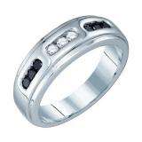 0.36 Carat (ctw) 10k White Gold Round White & Black Diamond Channel Set Men's Wedding Anniversary Band 1/3 CT