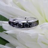1.00 Carat (ctw) Sterling Silver 3-Stone Black Round Diamonds Men's Anniversary Wedding Band 1 CT