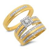 0.23 Carat (ctw) 10K Yellow Gold Round Cut Diamond Men & Women's Engagement Ring Trio Bridal Set 1/4 CT