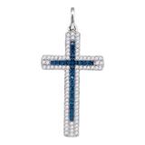 10k White Gold Womens Round Blue Color Enhanced Diamond Cross Pendant 1/4 Cttw