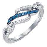 0.25 Carat (ctw) 10K White Gold Round White & Blue Diamond Ladies Bridal Swirl Fashion Engagement Ring 1/4 CT