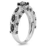 1.00 Carat (ctw) 10K White Gold Round Cut Black Diamond Ladies Bridal Vintage Style Engagement Ring 1 CT