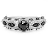 1.00 Carat (ctw) 10K White Gold Round Cut Black Diamond Ladies Bridal Vintage Style Engagement Ring 1 CT