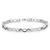 0.24 Carat (ctw) Sterling Silver Round Black and White Diamond Ladies Infinity Tennis Link Bracelet 1/4 CT