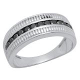 0.51 Carat (ctw) Sterling Silver Round Black Diamond Ladies Anniversary Ring Wedding Band 1/2 CT