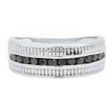 0.51 Carat (ctw) Sterling Silver Round Black Diamond Ladies Anniversary Ring Wedding Band 1/2 CT