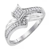 0.18 Carat (ctw) Sterling Silver Round White Diamond Micro Pave Ladies Bypass Style Promise Engagement Ring