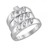 0.12 Carat (ctw) Sterling Silver Round Cut Diamond Men's & Women's Engagement Ring Trio Bridal Fashion Wedding Band Set