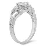 0.75 Carat (ctw) 14K White Gold Round White Diamond Ladies Bridal Split Shank Cluster Engagement Ring 3/4 CT