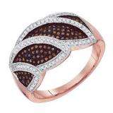 0.40 Carat (ctw) 10K Rose Gold Round Cognac & White Diamond Ladies Micropave Cocktail Right Hand Ring