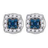 0.25 Carat (ctw) 10K White Gold Brilliant Blue & White Diamond Micro Pave Stud Earrings 1/4 CT