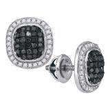 0.55 Carat (ctw) 10k White Gold Brilliant White & Black Diamond Ladies Micropave Fashion Earrings 1/2 CT
