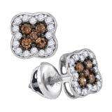 0.50 Carat (ctw) 10K White Gold Brilliant Cognac & White Diamond Micro Pave Cluster Stud Earrings 1/2 CT