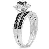 0.50 Carat (ctw) 10K White Gold Round Black & White Diamond Ladies Marquise Shape Bridal Promise Engagement Ring Set With Matching Band 1/2 CT