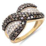 1.00 Carat (ctw) 10K Yellow Gold Champagne and White Round Diamonds Ladies Anniversary Wedding Band 1 CT