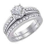 0.74 Carat (ctw) 14K White Gold Princess & Round Diamond Ladies Bridal Halo Style Engagement Ring Set 3/4 CT
