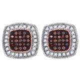 0.25 Carat (ctw) 10k Rose Gold Round Cognac & White Diamond Ladies Micro Pave Fashion Earrings