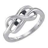 0.07 Carat (ctw) Sterling Silver Round Cut Black Diamond Ladies Swirl Bypass Infinity Knot Right Hand Ring